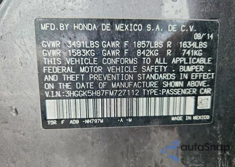 2015 Honda Fit Ex z USA, uszkodzony, nr VIN 3HGGK5H87FM727112